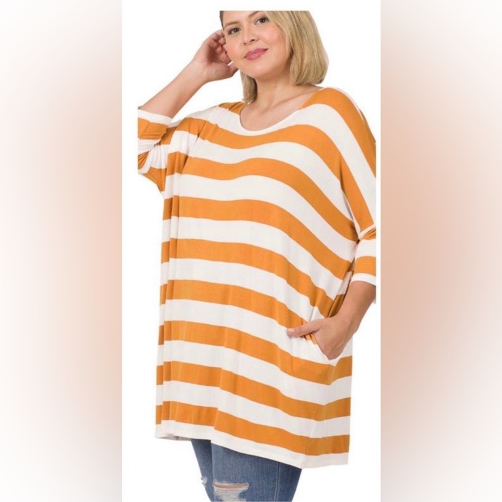 Zenana Mustard & White Oversized Top NWT 2X